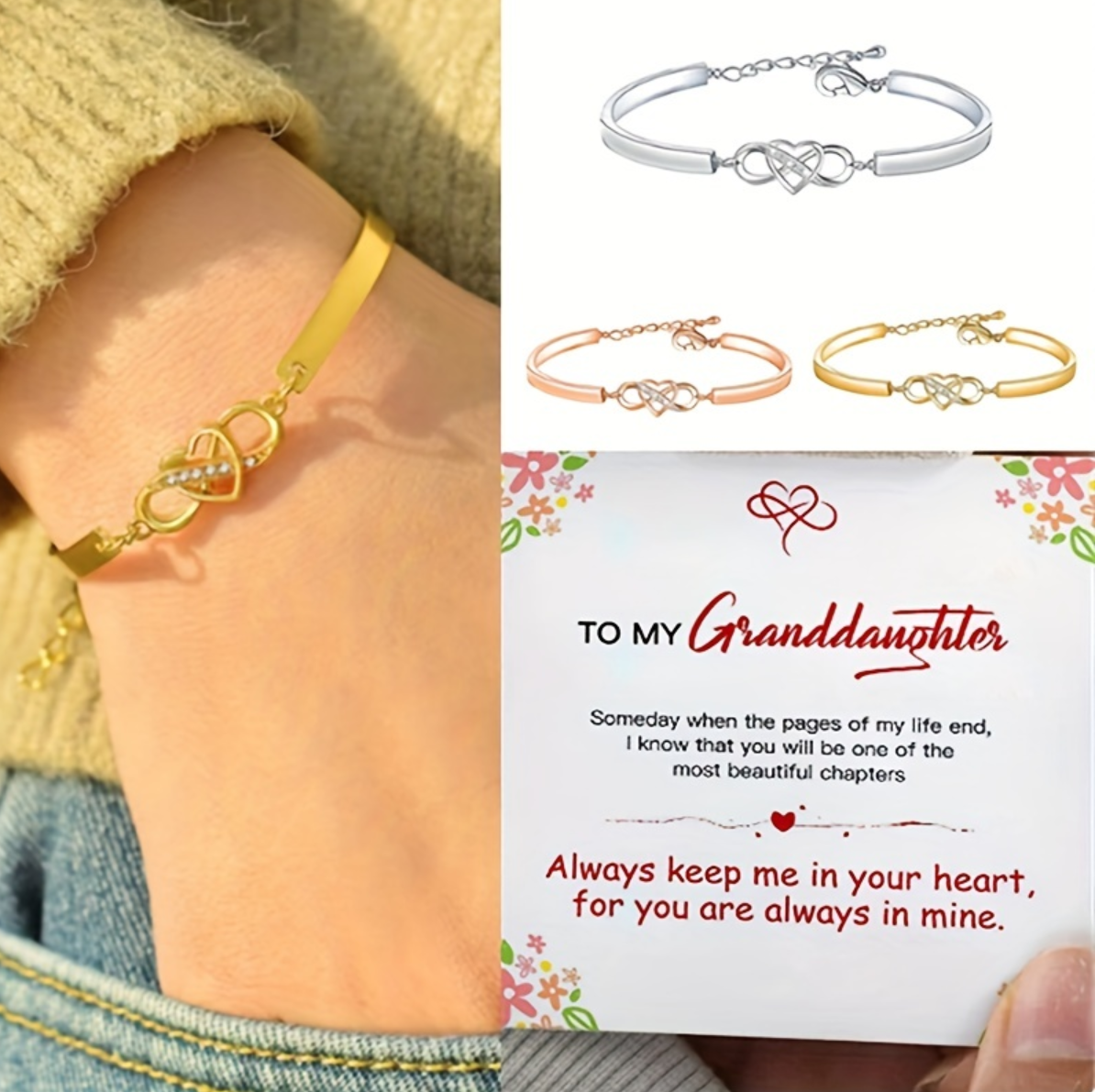 To My Granddaughter - Keep Me in Your Heart Infinity Bracelet
